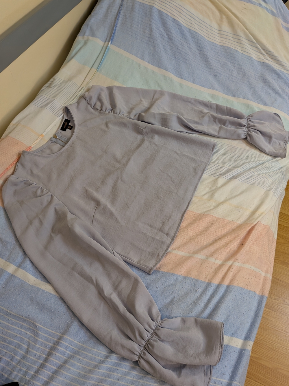 Light Blue Puff-Sleeve Blouse